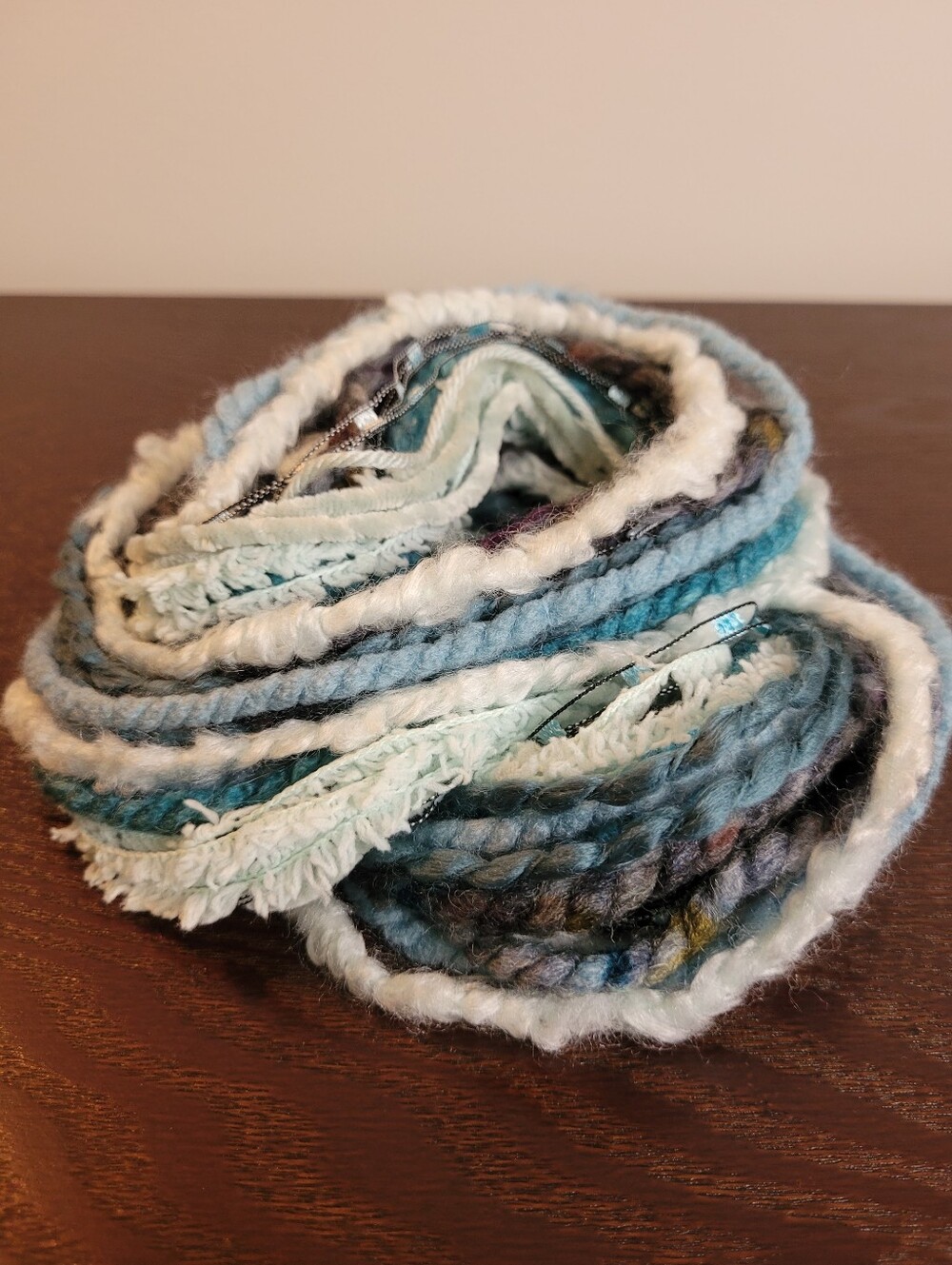 Mixed Textured Teal And Gray Decorative Yarn  - Home Accents